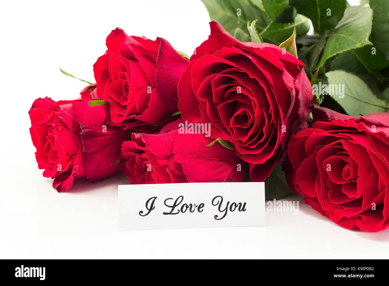 Je t'aime Carte avec bouquet de roses rouges. Banque D'Images