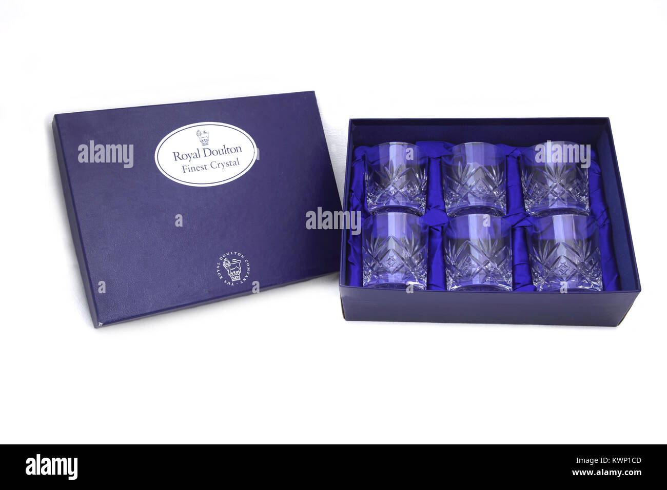 Ensemble de six verres en cristal Royal Doulton dans une boîte Banque D'Images