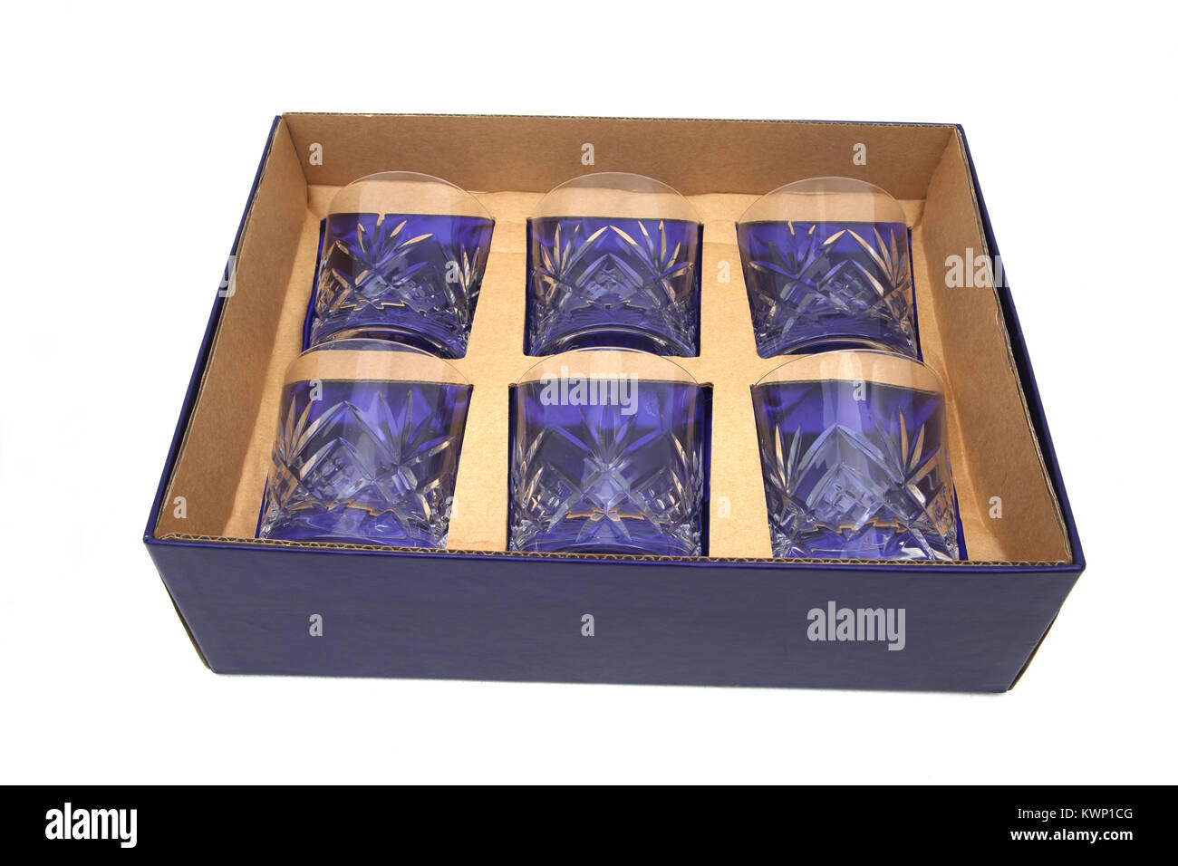 Ensemble de six verres en cristal Royal Doulton dans une boîte Banque D'Images