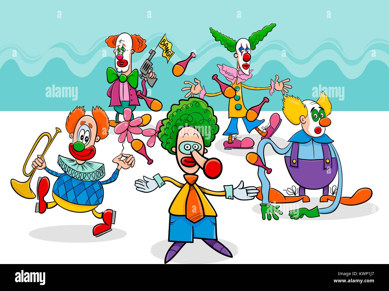 Cartoon Illustration de Clowns de cirque Groupe Caractères Illustration de Vecteur