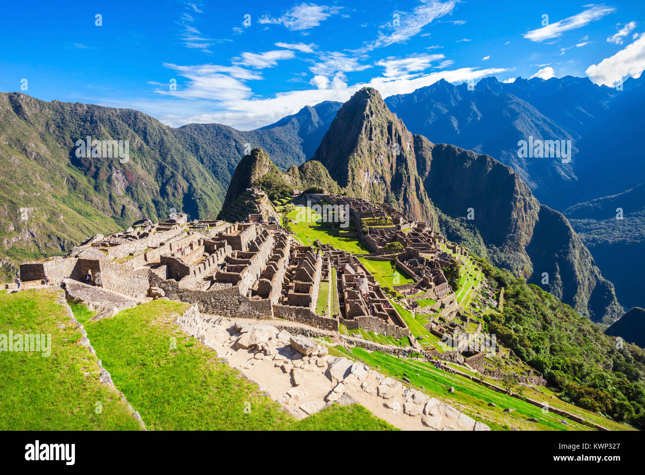 Vue de la cité inca perdue de Machu Picchu près de Cusco, Pérou. Banque D'Images