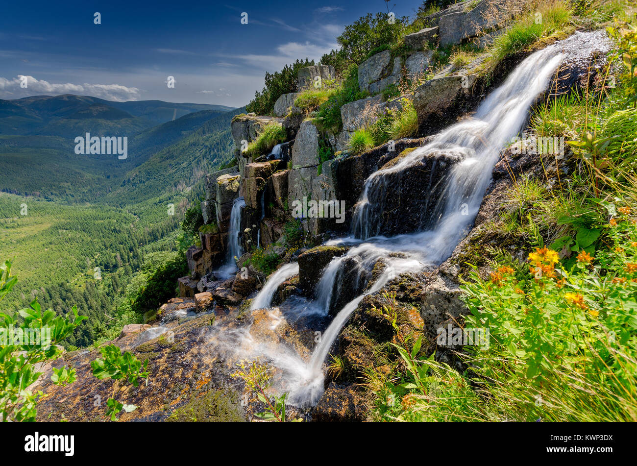 Pancava cascade, Monts des Géants (Krkonose République Tchèque :, pol : Montagnes Karkonosze), sur la frontière tchéco-polonaise organise, une partie de la montagne centrale, système des Sudètes Banque D'Images Pancava cascade, Monts des Géants (Krkonose République Tchèque :, pol : Montagnes Karkonosze), sur la frontière tchéco-polonaise organise, une partie de la montagne centrale, système des Sudètes Banque D'Images