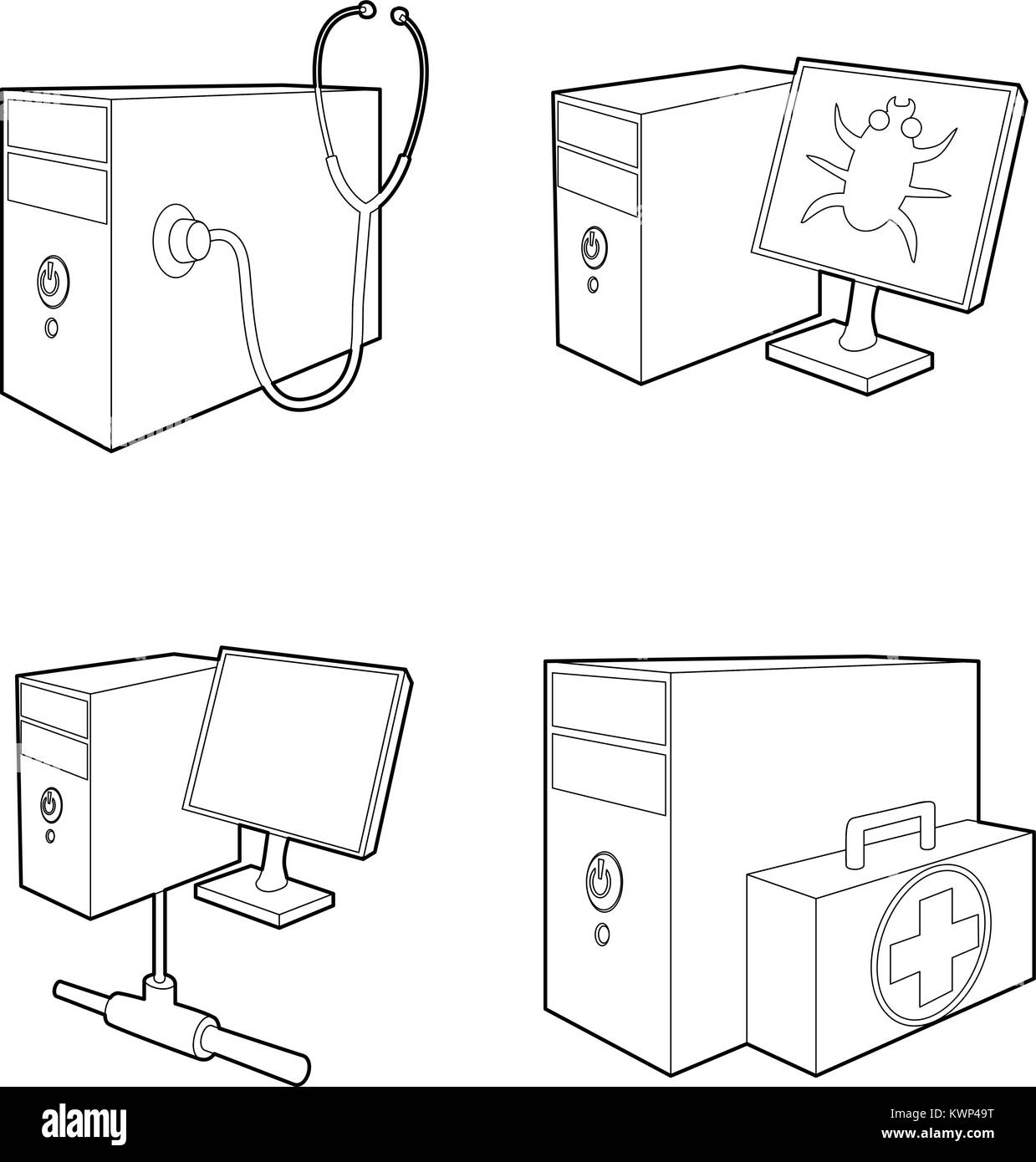 Icon Set Pc style du contour, Illustration de Vecteur