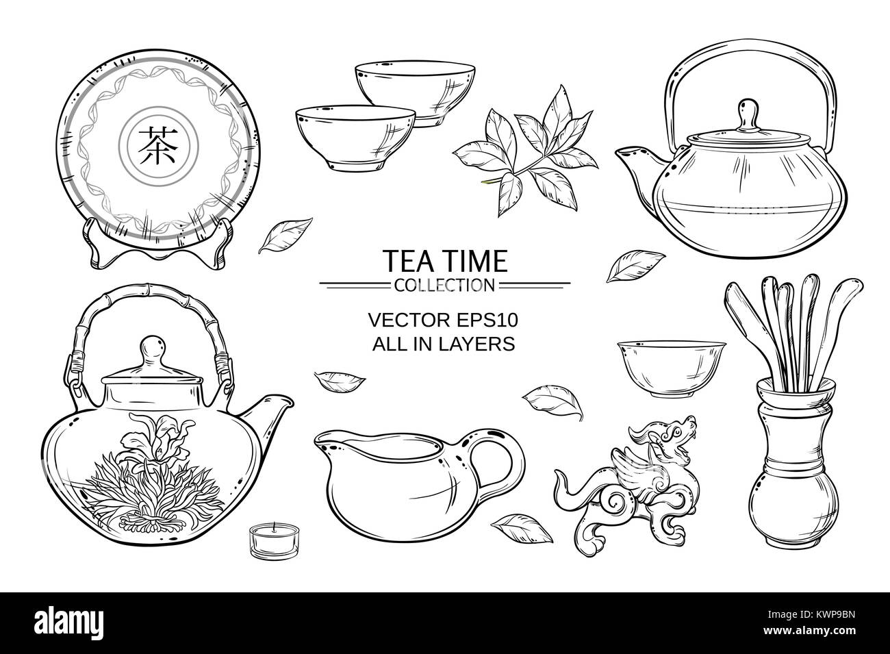 Cérémonie du thé vector set sur un fond de couleur Illustration de Vecteur