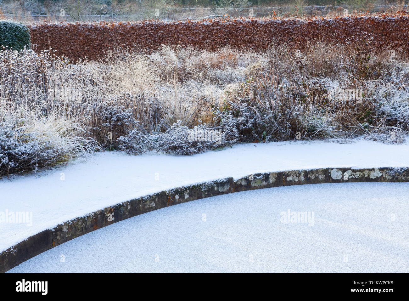 Scampston jardin clos, North Yorkshire, UK. L'hiver, décembre 2017. Un jardin contemporain de 2 hectares conçu par Piet Oudolf. Banque D'Images