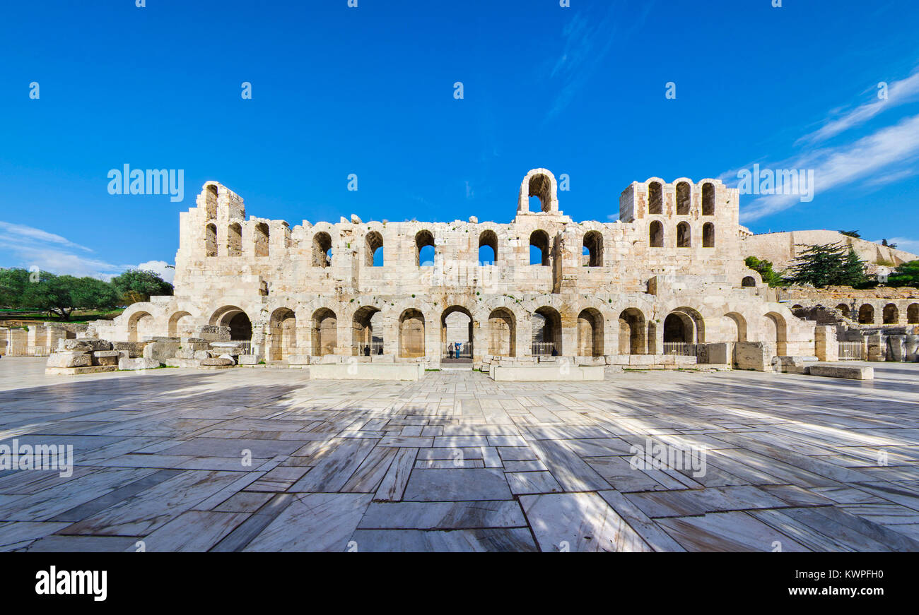 Le théâtre d'Herodion Atticus sous les ruines de l'Acropole, Athènes, Grèce. Banque D'Images