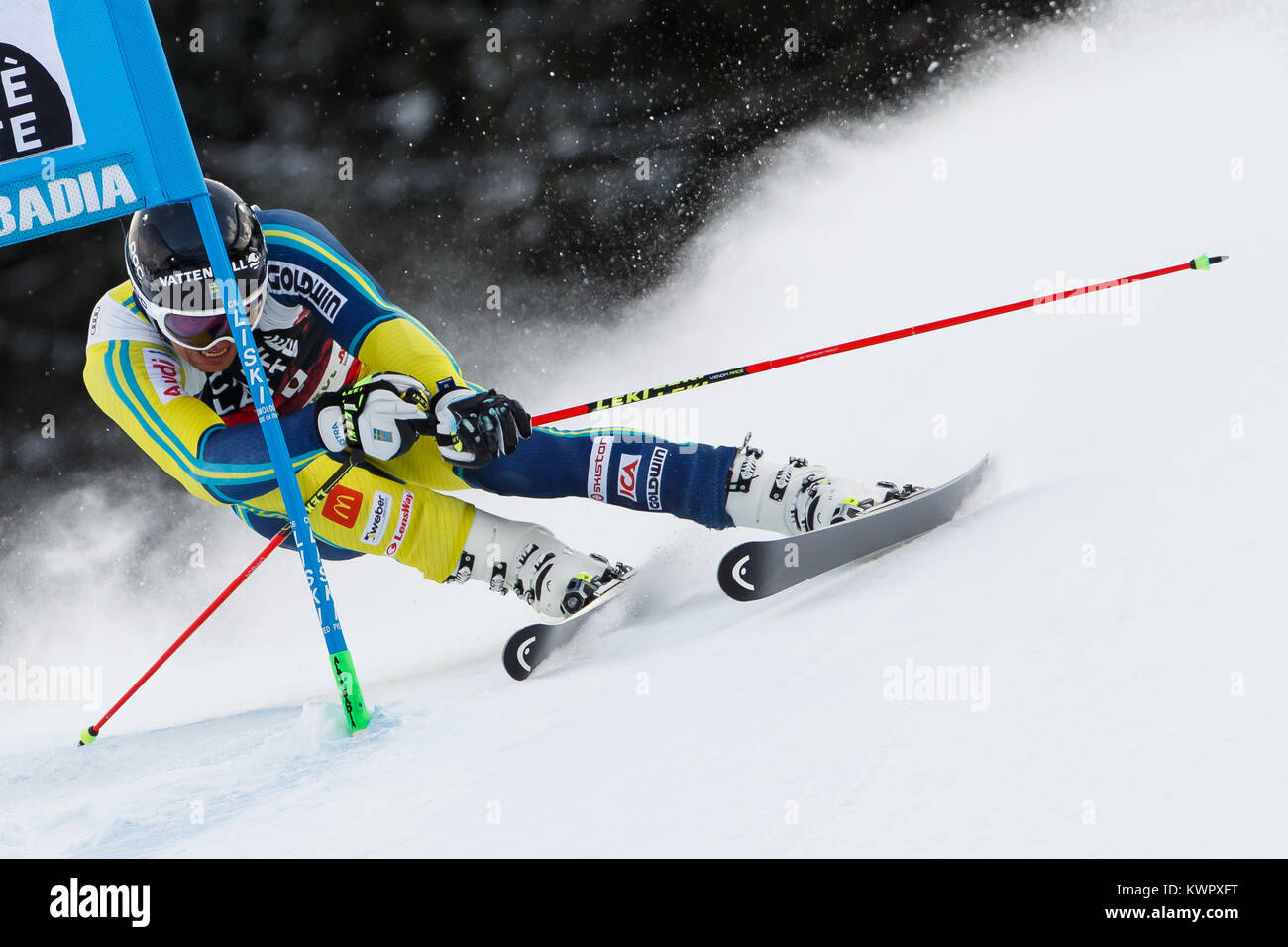 L'Alta Badia, Italie 17 décembre 2017. MYHRER Andre (SWE) qui se font concurrence sur les AUDI FIS Coupe du Monde de Ski alpin Slalom géant hommes sur la Gran Risa Cours Banque D'Images