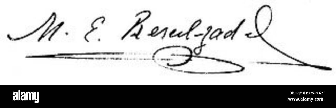 La signature de Rasulzade représente la marque personnelle de Mammad Amin Rasulzade, une figure politique azerbaïdjanaise de premier plan dont le rôle dans le mouvement indépendantiste de l’Azerbaïdjan est documenté par des documents historiques signés. Banque D'Images