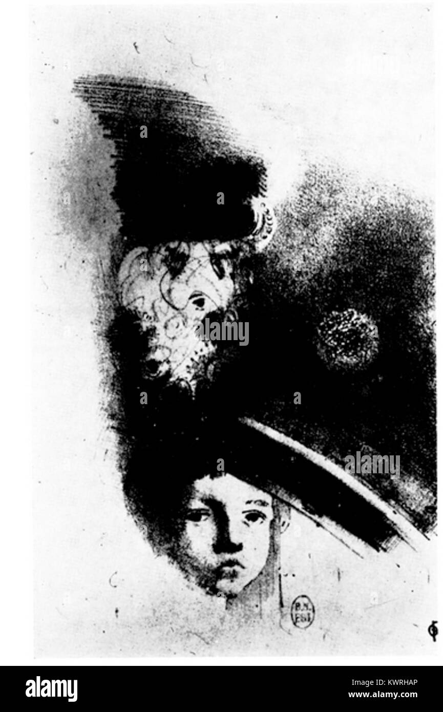 Illustration tirée de 'un coup de dés' d'Odilon Redon, planche 4, montrant des images symboliques et une composition artistique caractéristiques du style de Redon dans les arts graphiques et la gravure. Banque D'Images