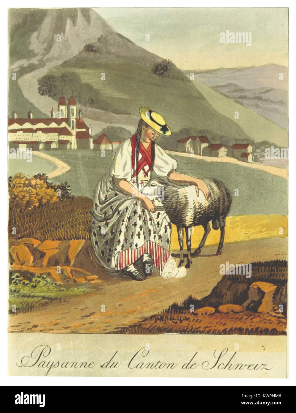REINHARDT(1822), Costumes Suisses -PAYSANNE DU CANTON DE SCHWYTZ - VALLÉE DE MUOTTA Banque D'Images
