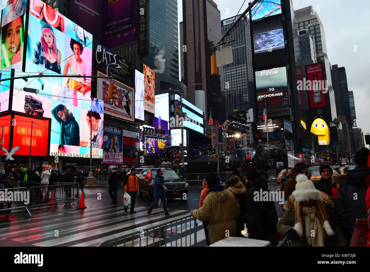 Les préparatifs du Nouvel An à Times Square, New York Banque D'Images