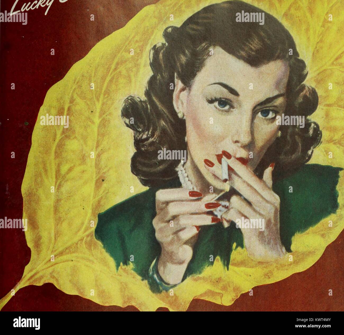 Close-up of a cigarette publicité illustrant un portrait femme avec bijoux fantaisies et de l'habillement et l'éclairage de fumer la cigarette, 1889. Avec la permission de Internet Archive. () Banque D'Images