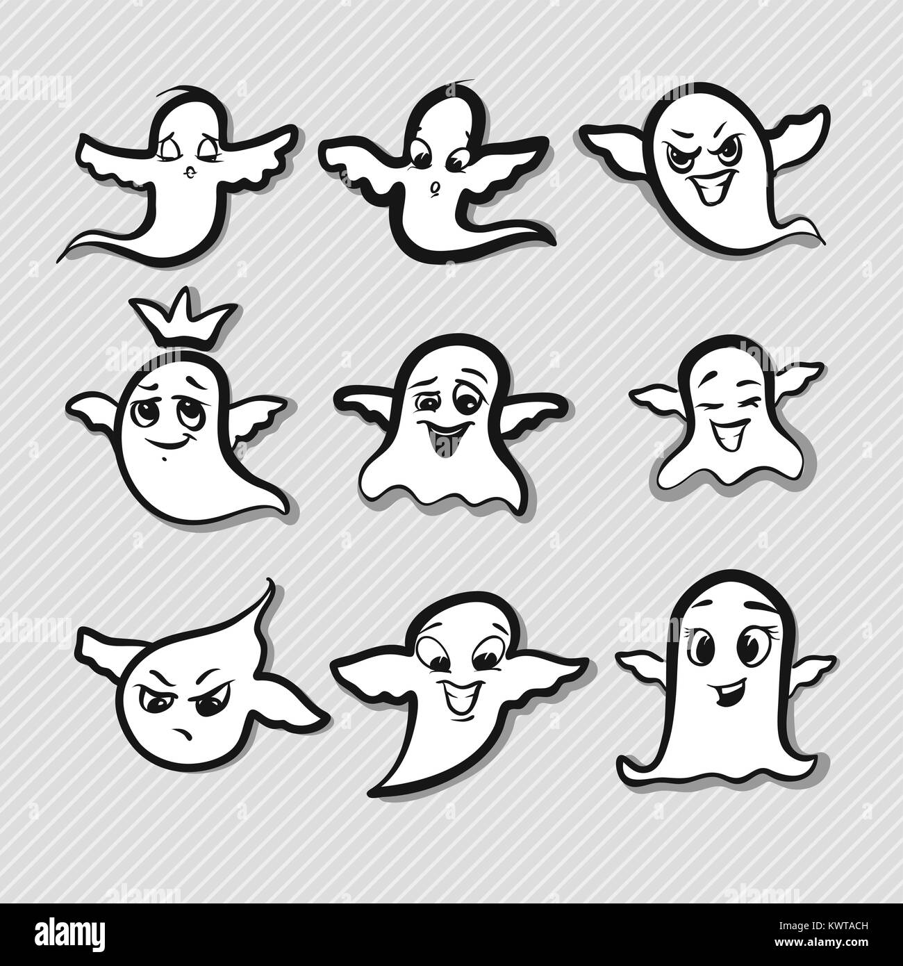 Ensemble d'expressions émotionnelles ghost. Partie collection. esquissé par la main. Illustration de Vecteur
