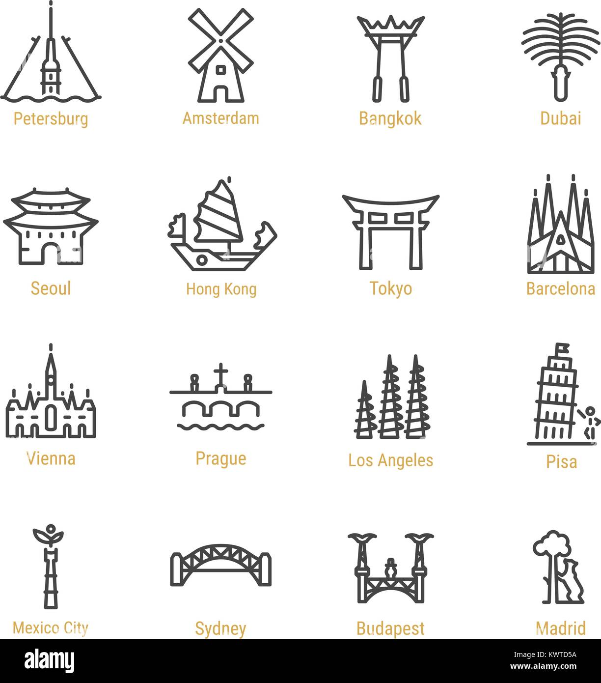 World Landmarks - ligne vectorielle Icon Set - Partie II Illustration de Vecteur