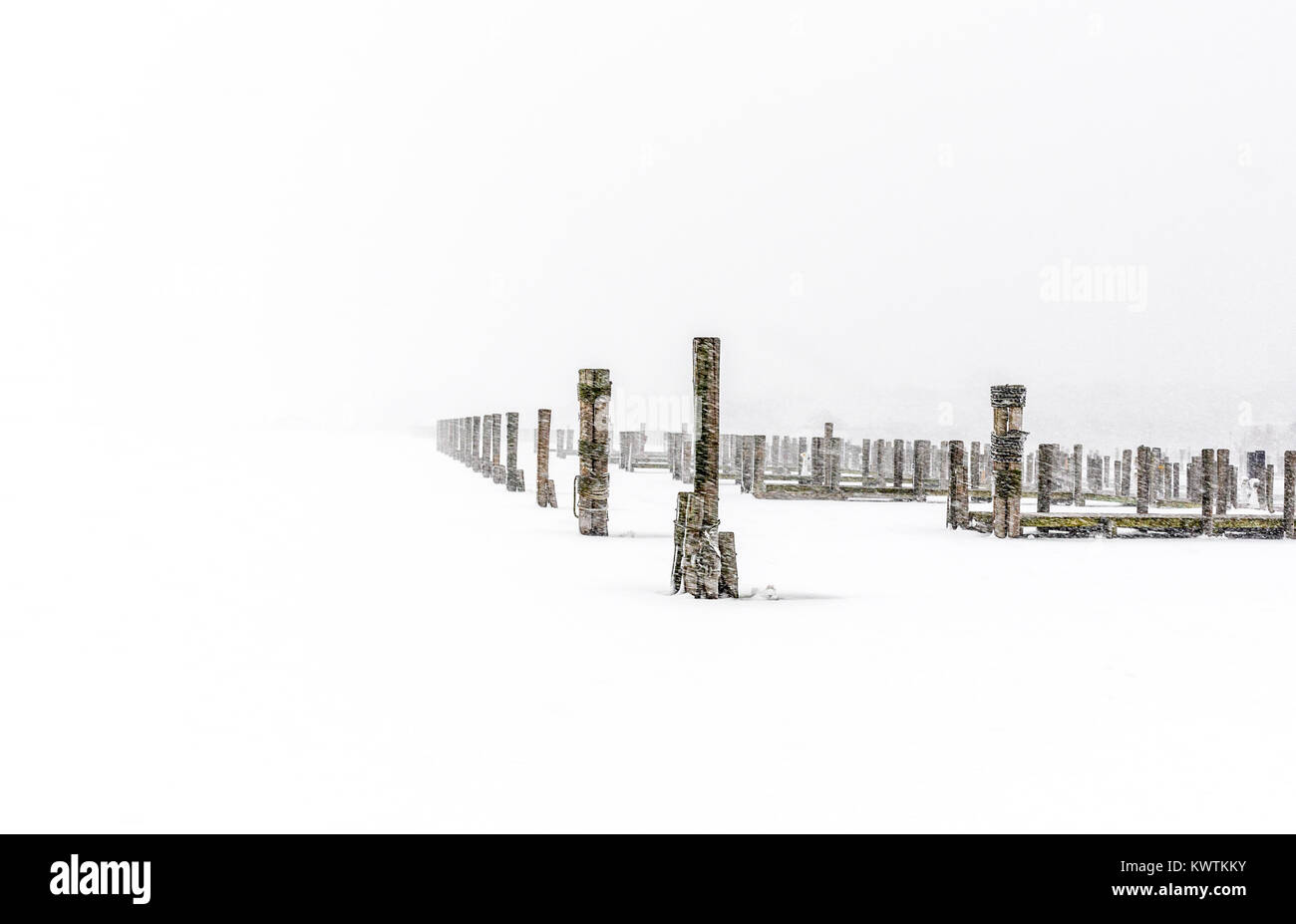 Paysage gelé de la waterfront marina à Sag Harbor, NY Banque D'Images