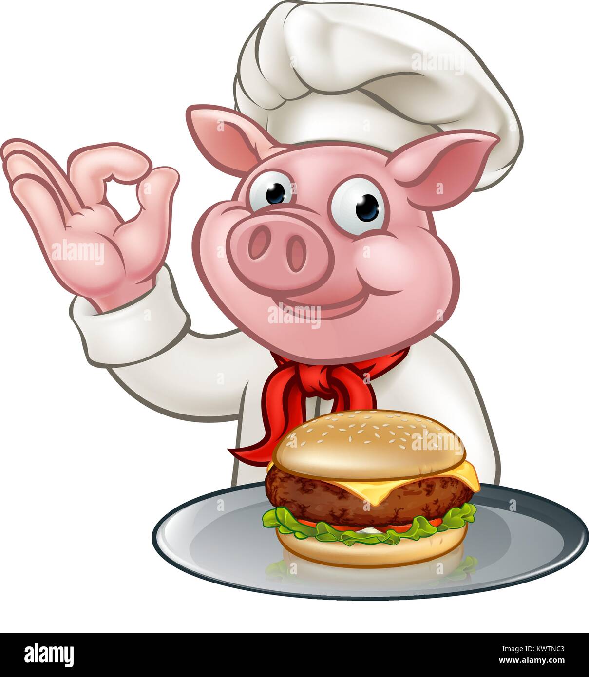 Pig Chef Holding Burger Illustration de Vecteur