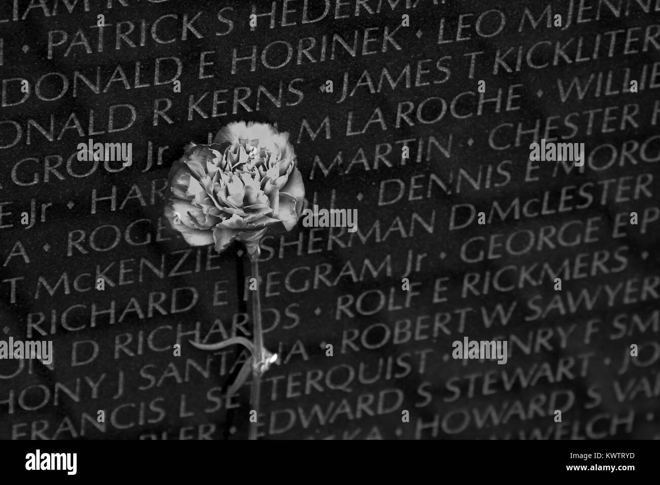 Vietnam Veterans Memorial, closeup détail, à Washington DC, le Vietnam Memorial Wall, conçu par Maya Lin, consacré en 1982 Banque D'Images