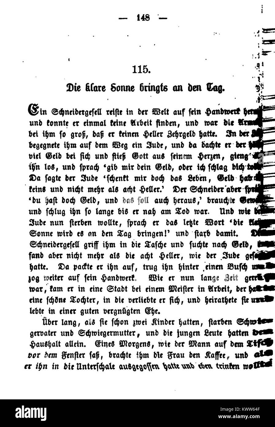 L'édition 1857 de 'Children's and Household Tales' des Frères Grimm est une collection classique de contes de fées, influente à la fois dans le folklore européen et la littérature pour enfants. Banque D'Images
