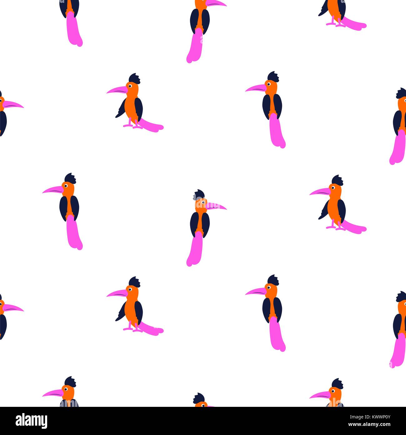 Couleur néon simple silhouettes d'oiseaux exotiques modèle vectoriel continu. Illustration de Vecteur
