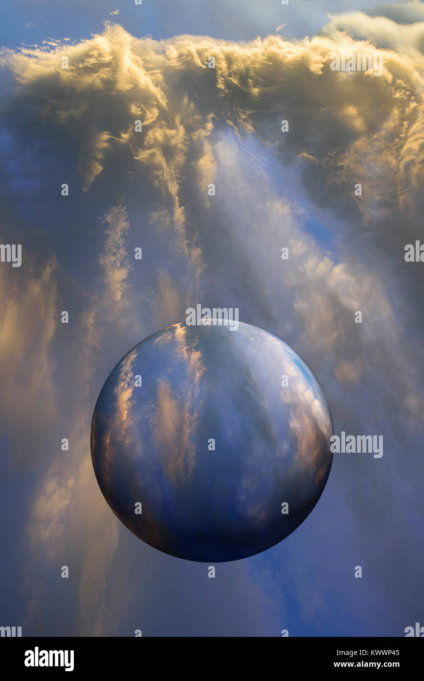 Abstract Blue Planet générés par ordinateur et les nuages concept SiFi Banque D'Images