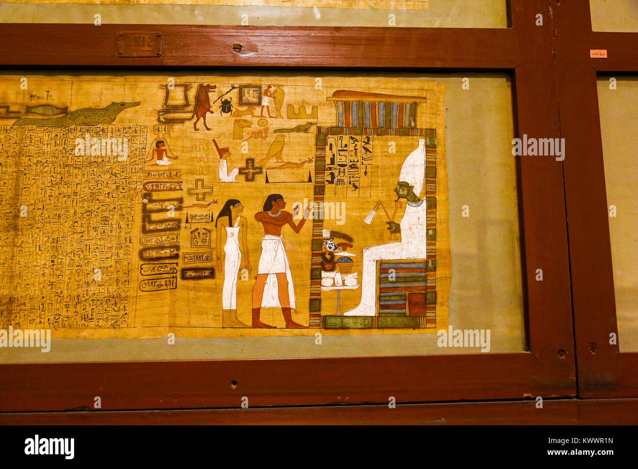 Papyrus égyptien antique défile à afficher dans le Musée égyptien des antiquités, Le Caire, l'Afrique du Nord Banque D'Images