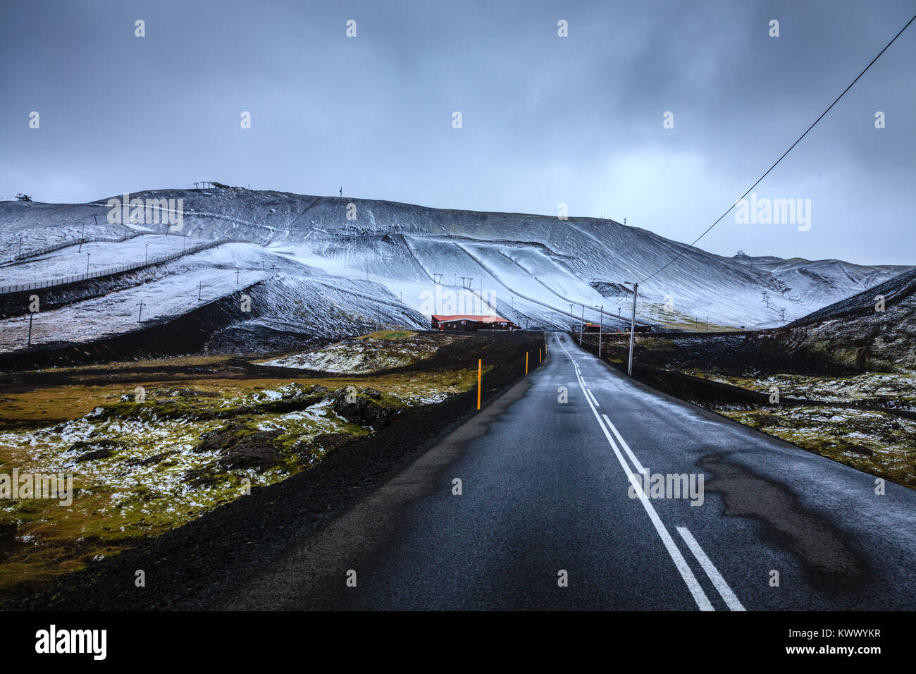 Première neige à Blafjoll ski en Islande au début de septembre Banque D'Images