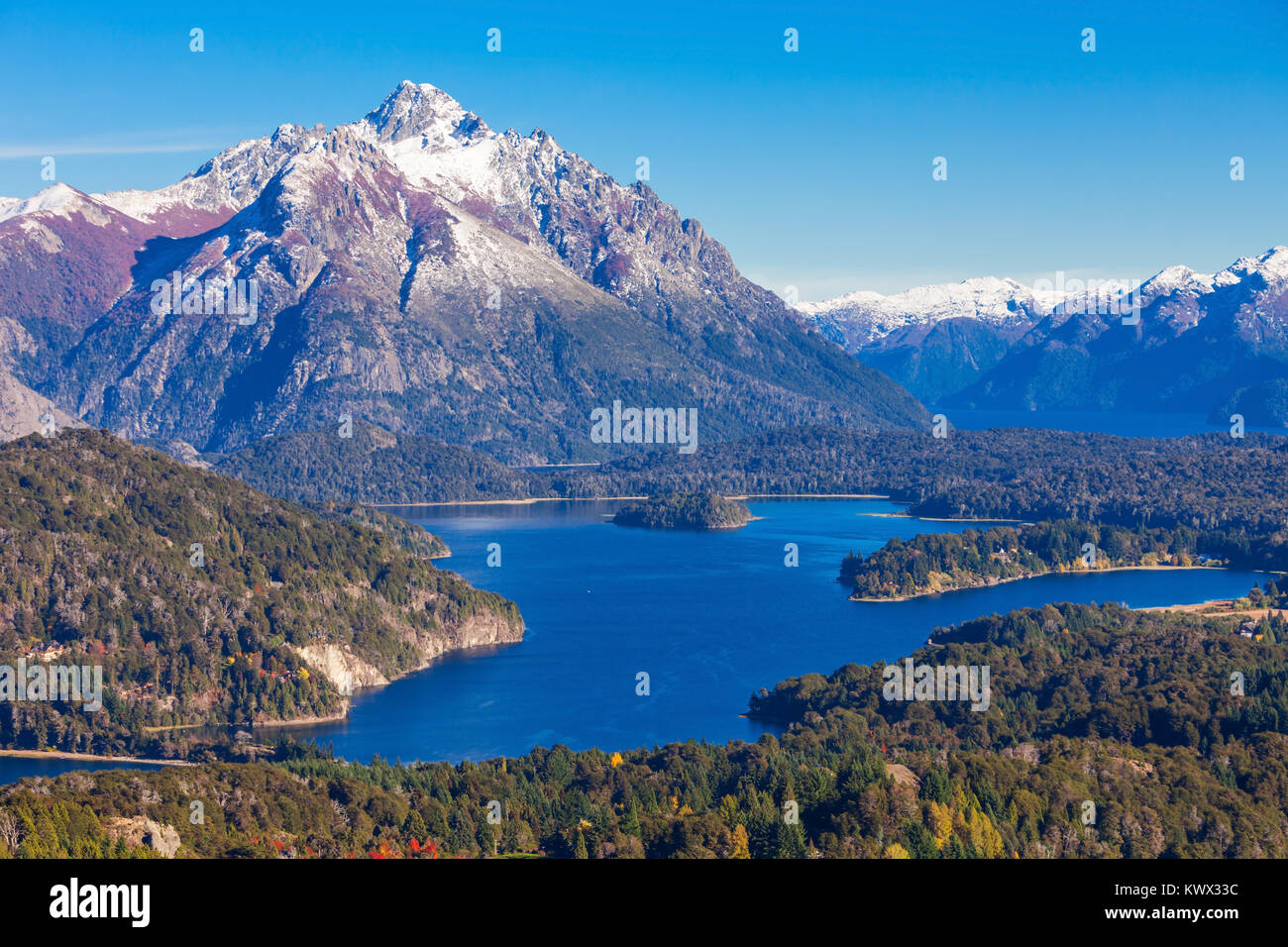 Le Parc National Nahuel Huapi vue aérienne du point de vue du Cerro Campanario à Bariloche, en Patagonie en Argentine. Banque D'Images