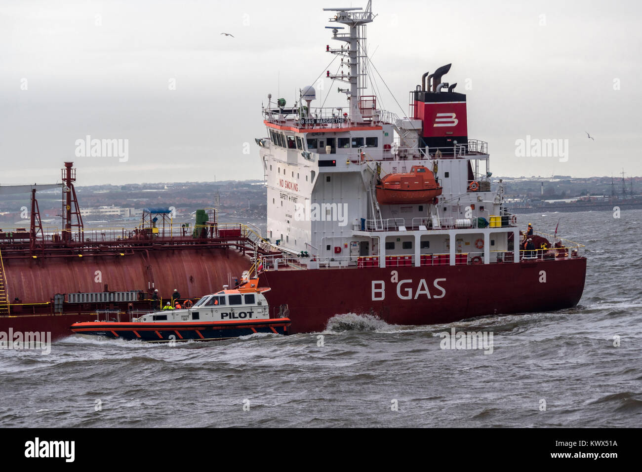 Gaz B MARGRETHE. Tanker GPL entrant Teesmouth avec l'approche pilote Banque D'Images