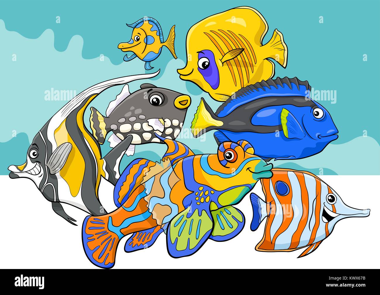 Cartoon Illustration de poisson tropical Sea Life Groupe Caractères Animaux Illustration de Vecteur