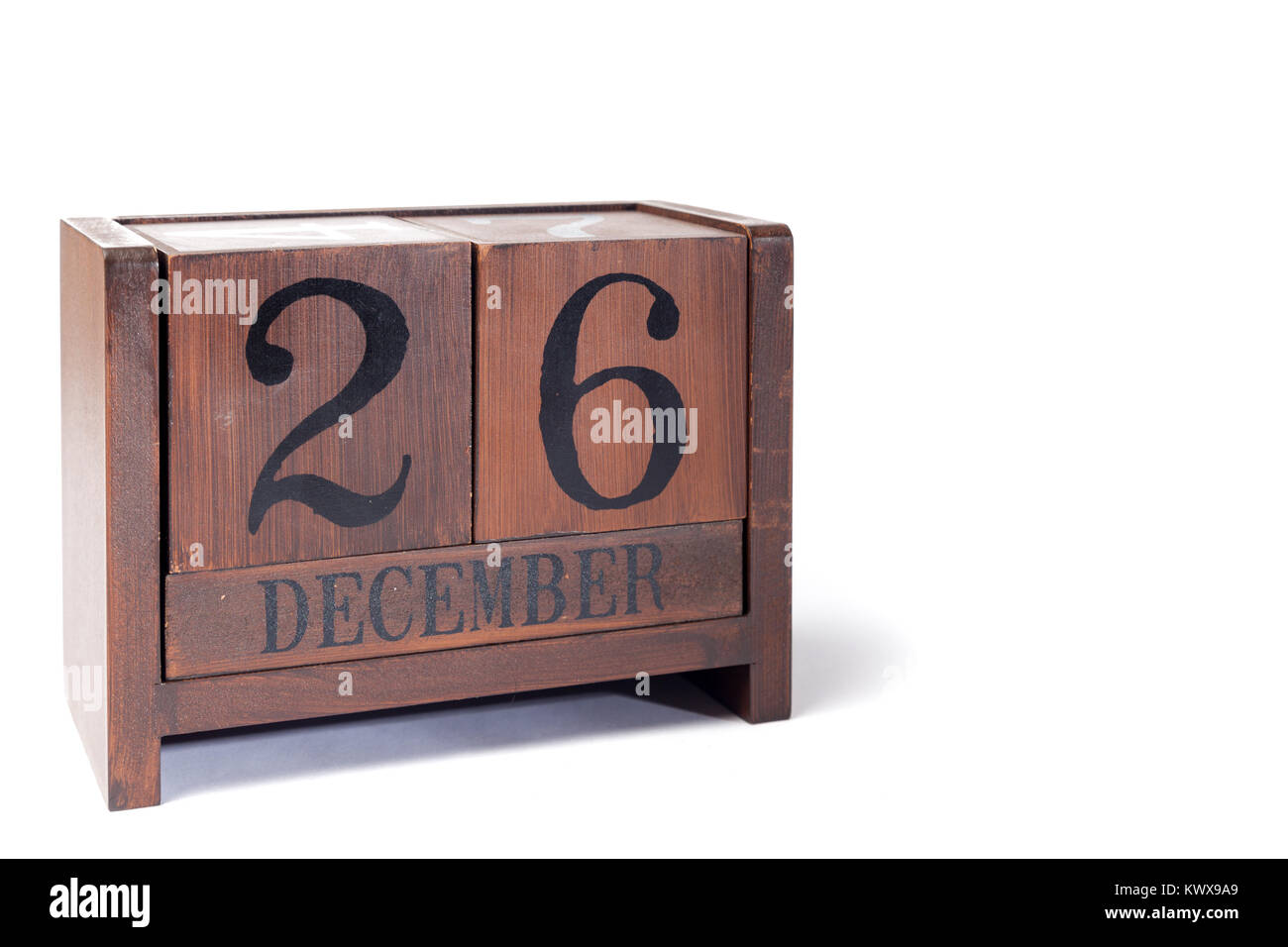 Calendrier perpétuel en bois fixée à Décembre 26th, Boxing Day Banque D'Images