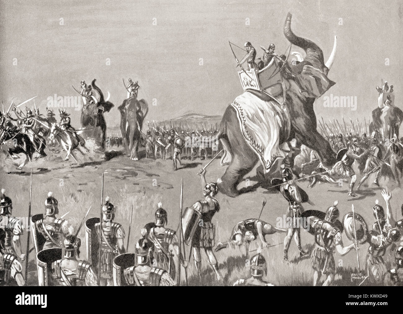La bataille de Magnésie,190 avant J.-C., la bataille finale de la guerre séleucide romain. L'histoire de Hutchinson de l'ONU, publié en 1915. Banque D'Images