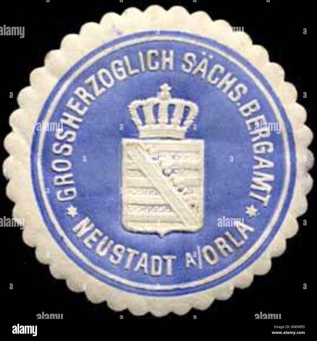 La marque de scellement de l'Office minier grand-ducal de Saxe à Neustadt an der Orla a servi de jeton officiel en relief pour authentifier les documents relatifs à l'administration minière sous juridiction saxonne. Banque D'Images