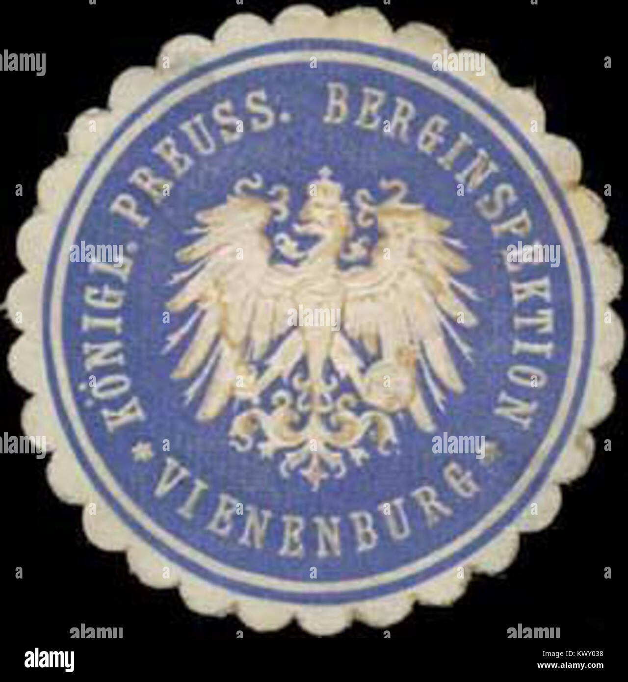 Sceau du Bureau royal prussien d'inspection minière à Vienenburg, Allemagne, utilisé pour certifier les documents officiels relatifs à la surveillance et à la réglementation minières au cours du XIXe siècle. Banque D'Images