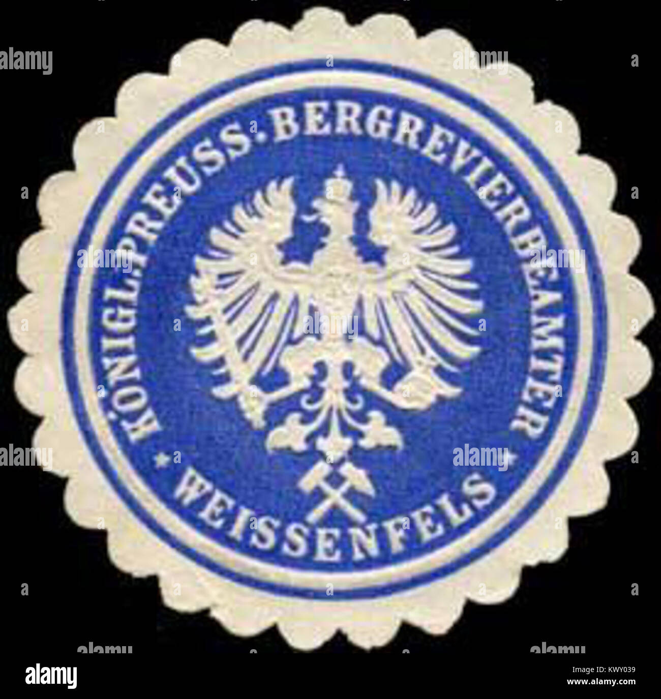 Ce sceau appartenait au responsable du district minier royal prussien (Bergrevierbeamter) à Weißenfels, utilisé pour l'administration minière et la documentation régionale. Banque D'Images