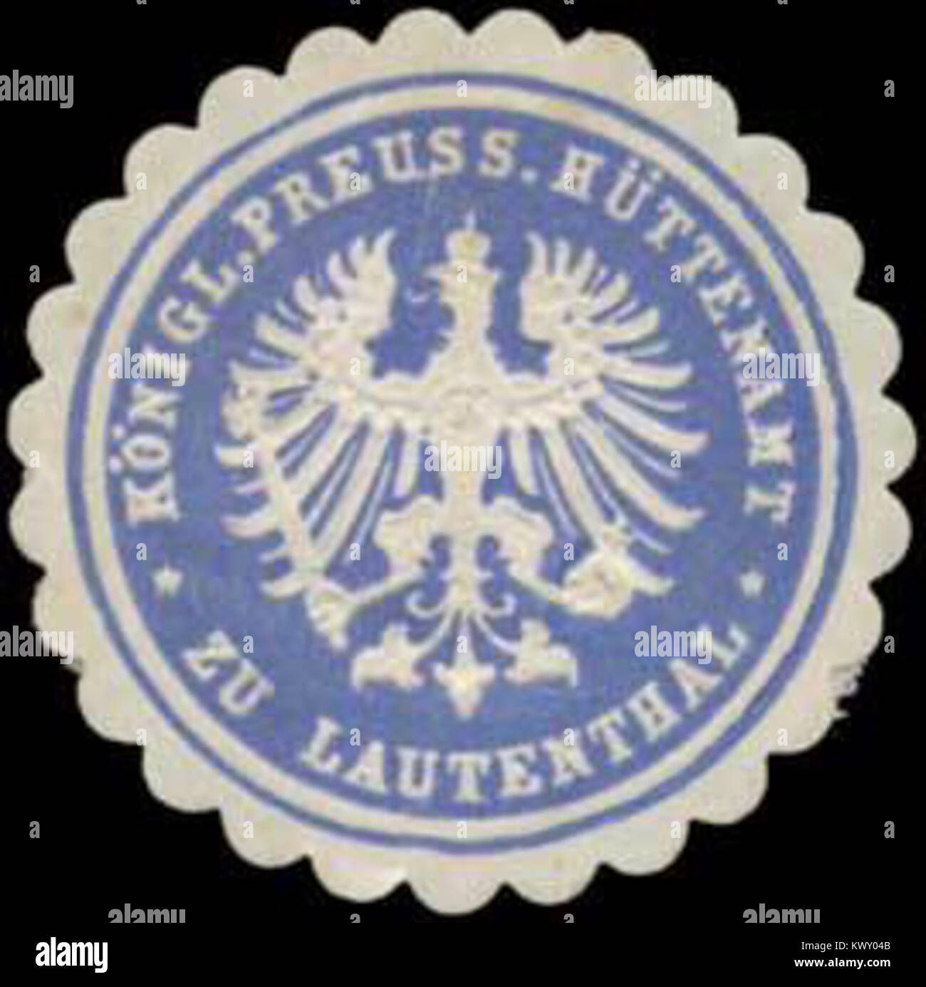 Sceau du bureau minier prussien de Lautenthal, Allemagne, signifiant autorité administrative et fonctions de réglementation dans la région minière du Harz au XIXe siècle. Banque D'Images