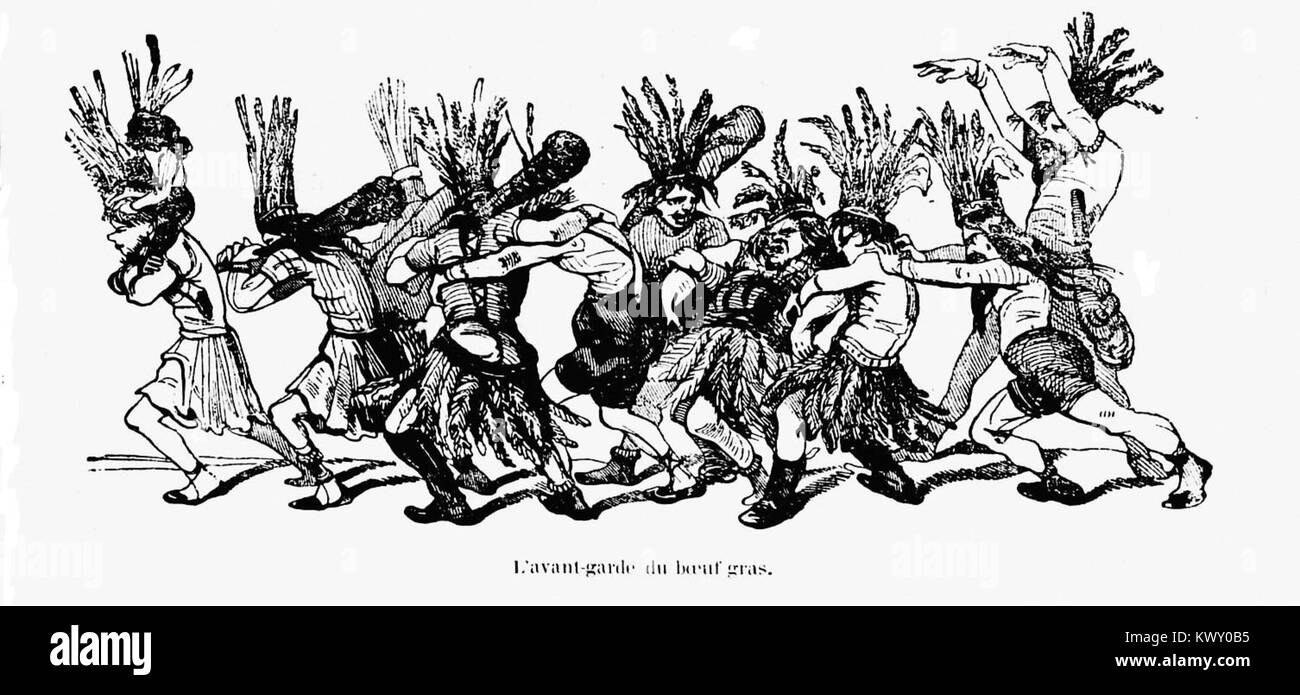 Cette page de 'la Gazette pittoresque' (18 février 1855) traite du 'boeuf gras' (boeuf gras), un plat traditionnel français, soulignant son importance culturelle dans les traditions culinaires françaises. Banque D'Images