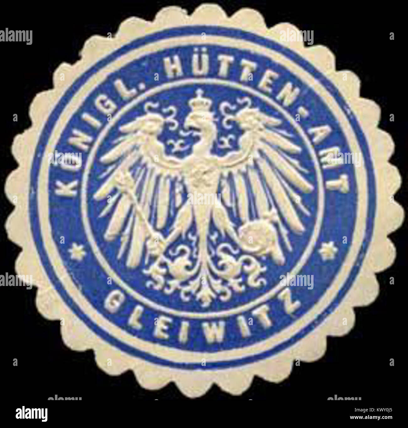 Sceau du Royal Mining Office de Gleiwitz, en Allemagne, utilisé pour les documents officiels pendant l'ère industrielle, reflétant l'administration minière et la gouvernance régionale. Banque D'Images