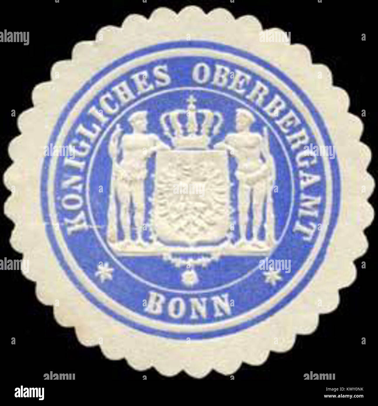 Un sceau officiel du Royal Mining Office (Oberbergamt) à Bonn, Allemagne. Il a été utilisé pour l'administration minière et la documentation des activités géologiques et industrielles sous l'autorité prussienne. Banque D'Images