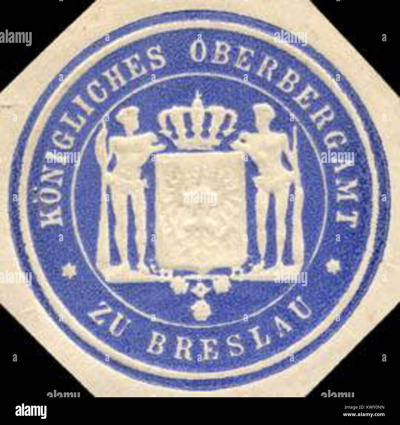 Sceau du Royal Mining Office à Breslau, en Prusse, utilisé pour la correspondance officielle et la documentation liées à la réglementation minière et à la surveillance industrielle. Banque D'Images