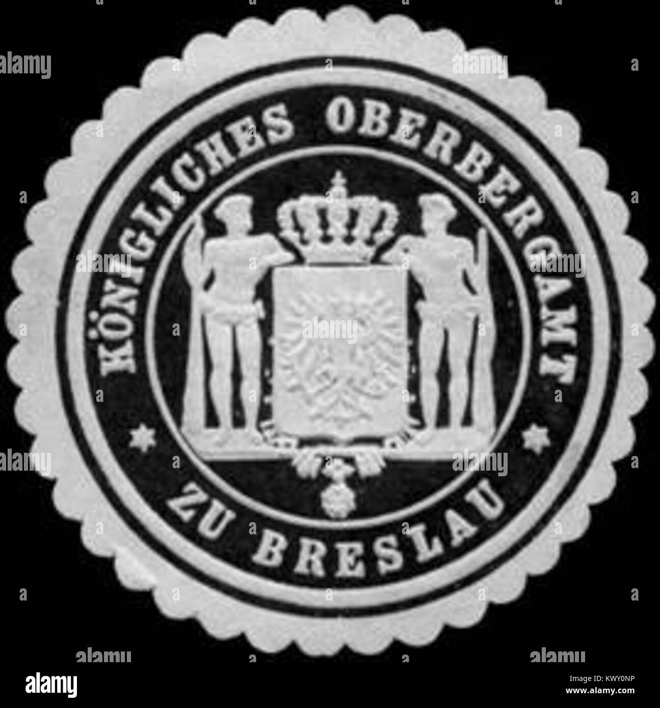 Un sceau du Royal Upper Mining Office à Breslau, catalogué W0233607. Il représente la gouvernance minière prussienne et la supervision officielle des industries minérales en Silésie. Banque D'Images