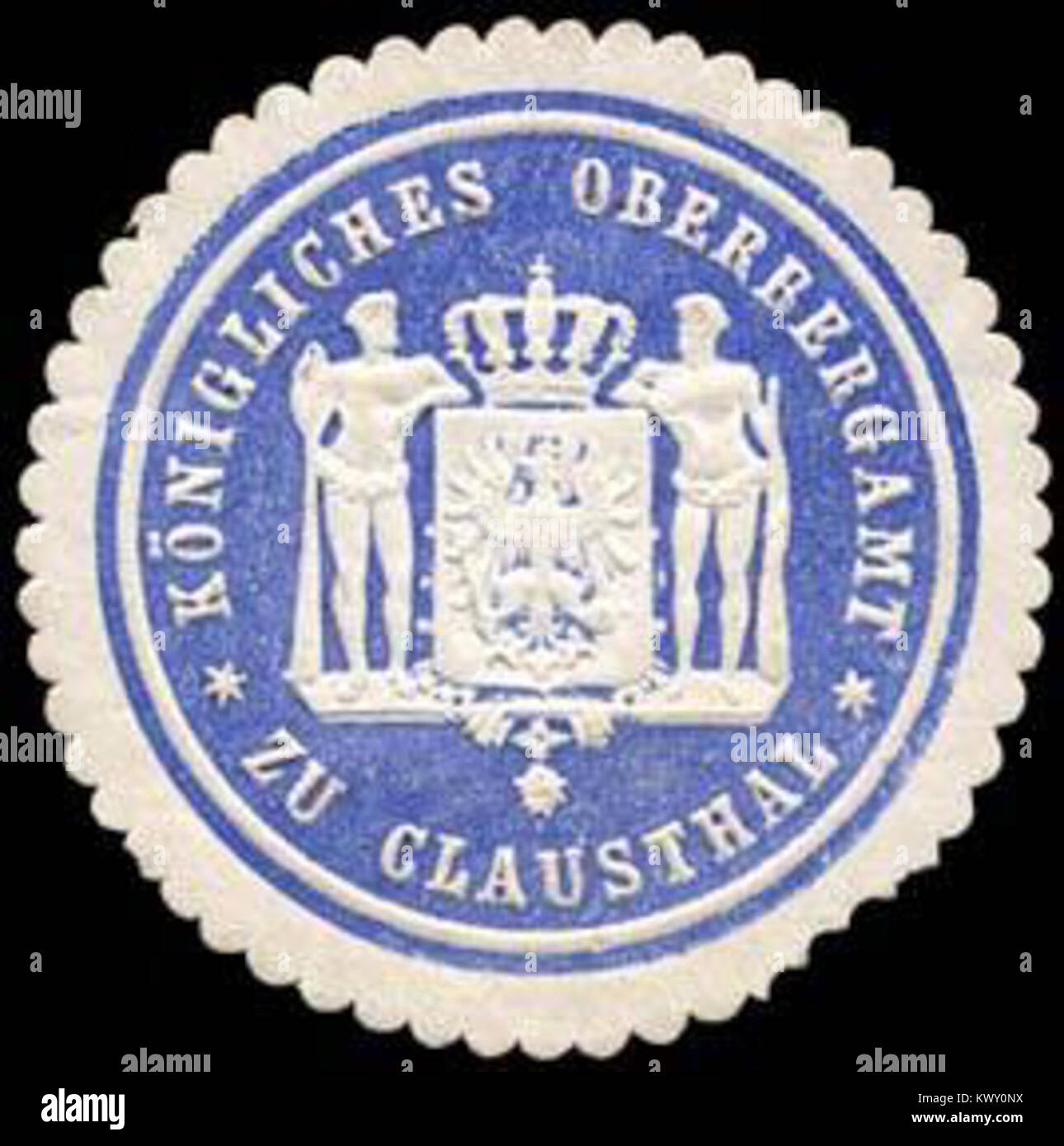 Un sceau de cire historique du Royal Mining Office à Clausthal, en Allemagne, utilisé dans la documentation administrative et minière liée à la gestion des ressources minérales régionales. Banque D'Images