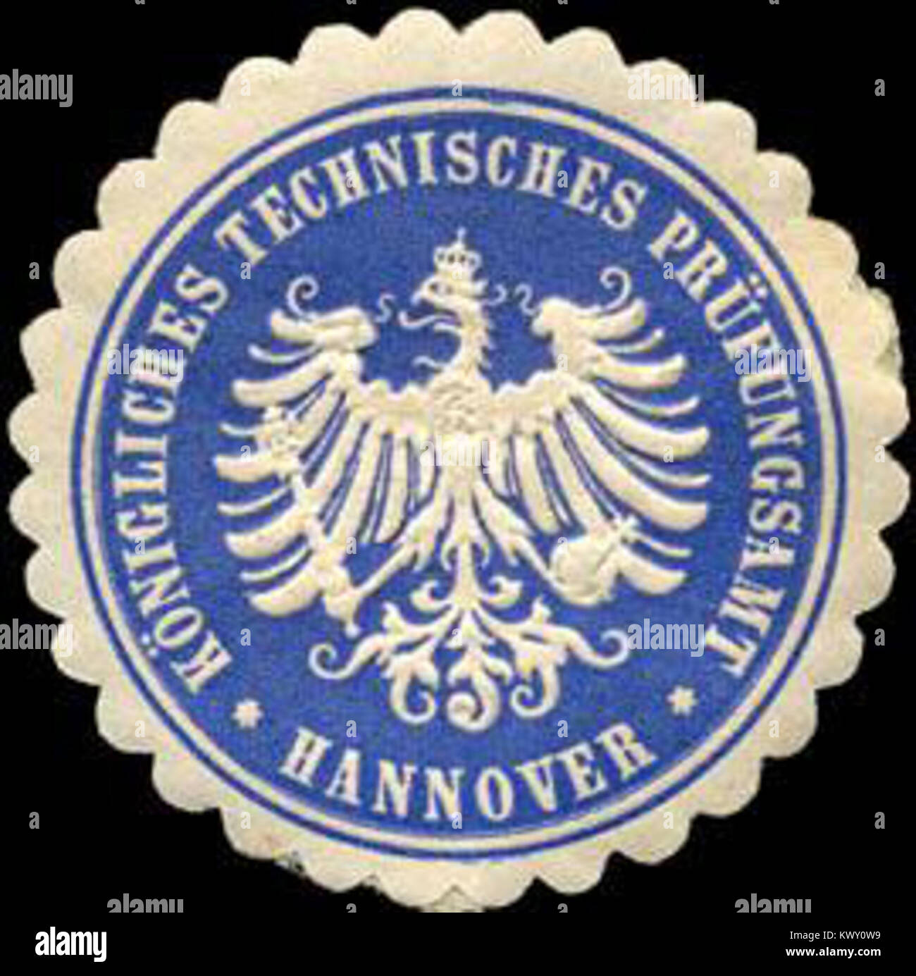 Un timbre de la Königlich Technisches Prüfungsamt de Hanovre, marqué d'un code d'identification unique, symbolisant la documentation postale historique de l'institution. Banque D'Images