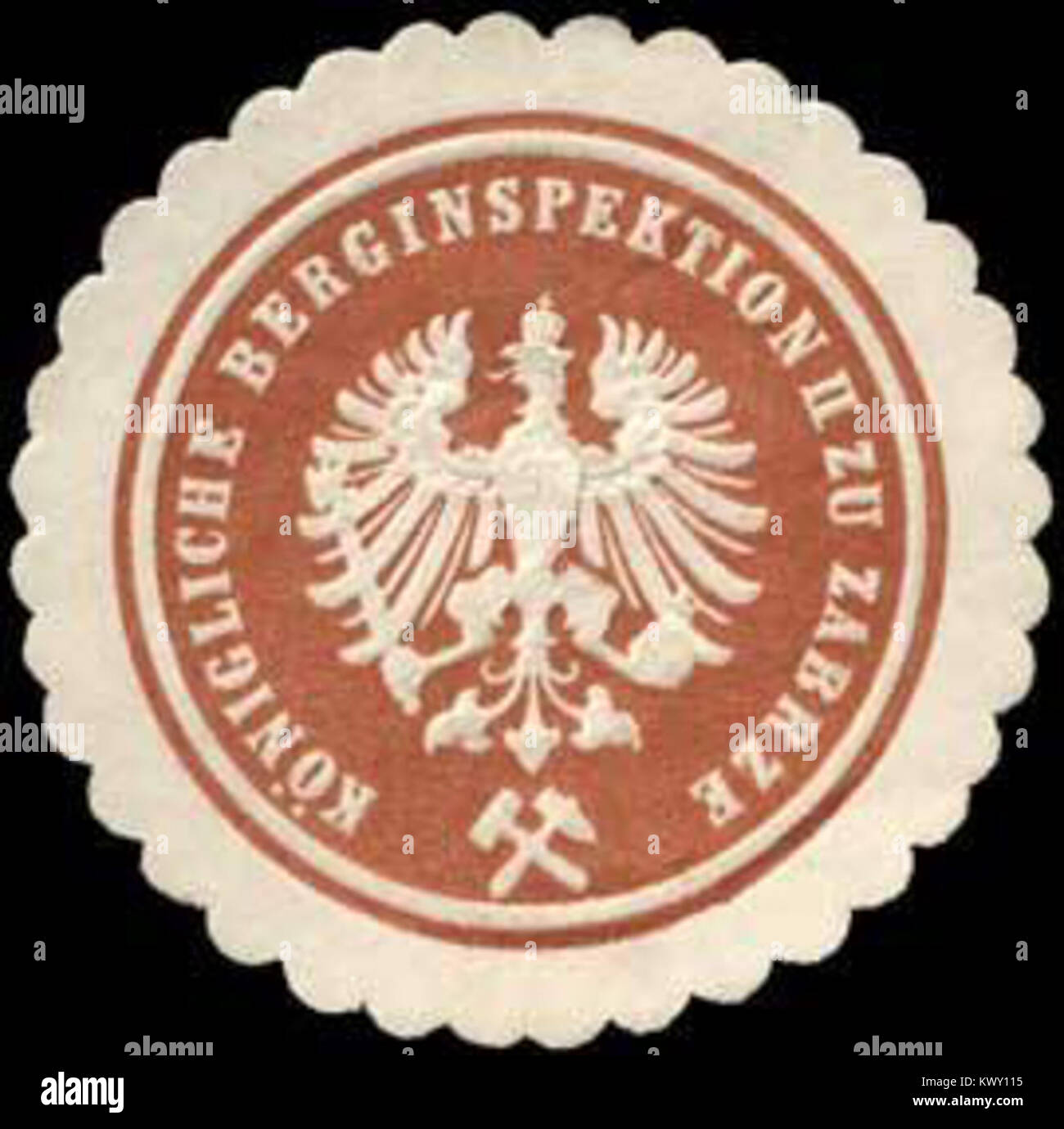 Un sceau du Royal Mining inspection Office à Zabrze, catalogué W0255985. Il représente l'administration minière prussienne et la supervision officielle des opérations industrielles dans la région. Banque D'Images