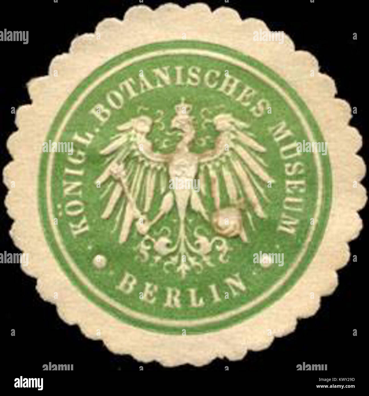 Cette marque de sceau appartient au Musée botanique royal de Berlin, créé en 1879 dans le cadre du jardin botanique. Il a été utilisé pour la documentation institutionnelle et de collection officielle. Banque D'Images
