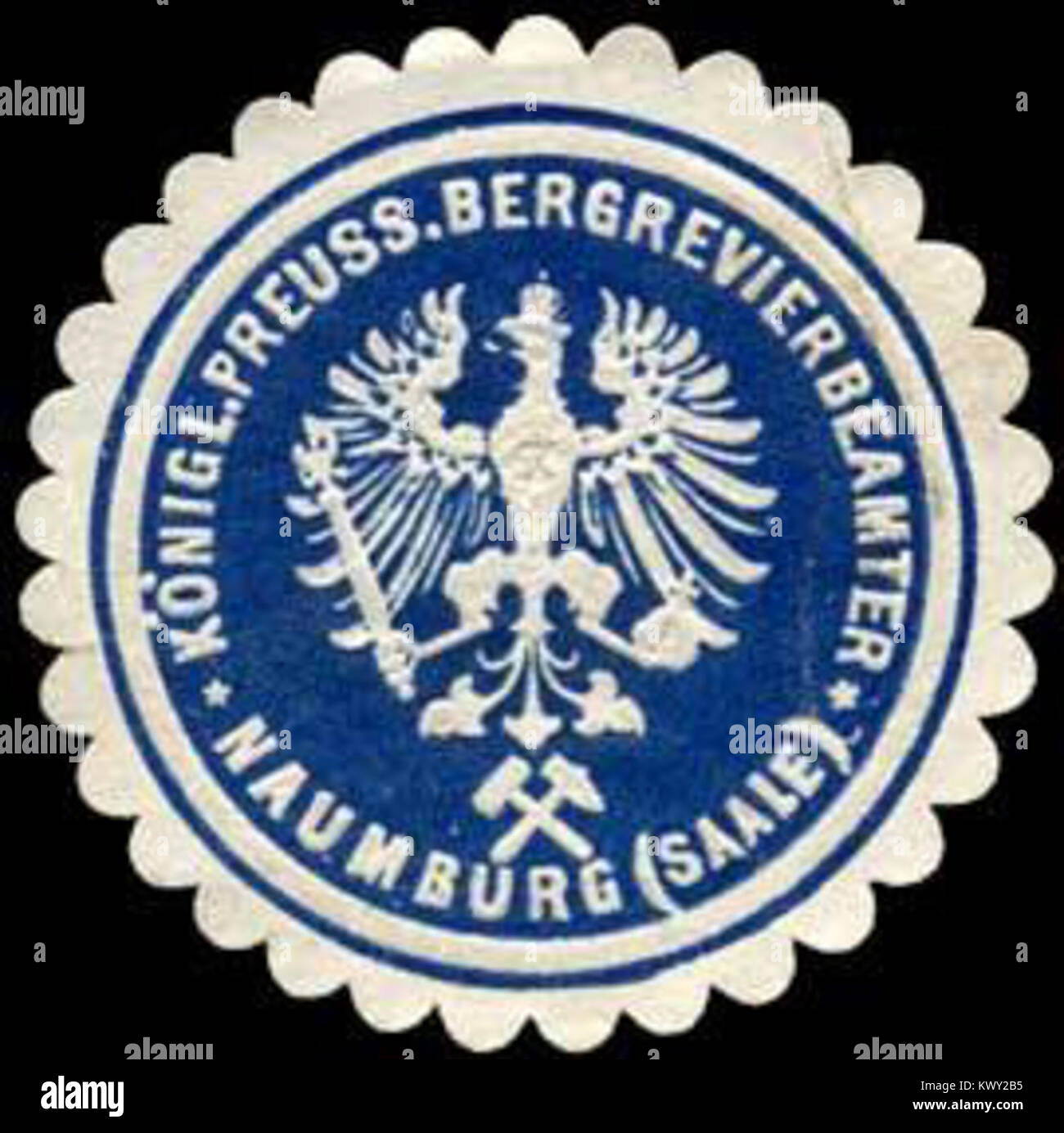 Ce sceau représente le Royal Prussian Mining District Officer à Naumburg (Saale), symbolisant l'autorité gouvernementale et administrative dans le secteur minier. Banque D'Images