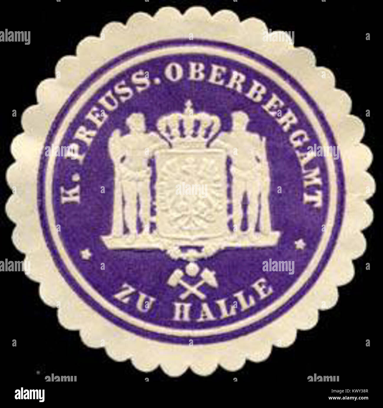 Sceau du Royal Prussian Upper Mining Office à Halle, représentant l'autorité administrative dans le secteur minier en Prusse du XIXe siècle. Banque D'Images