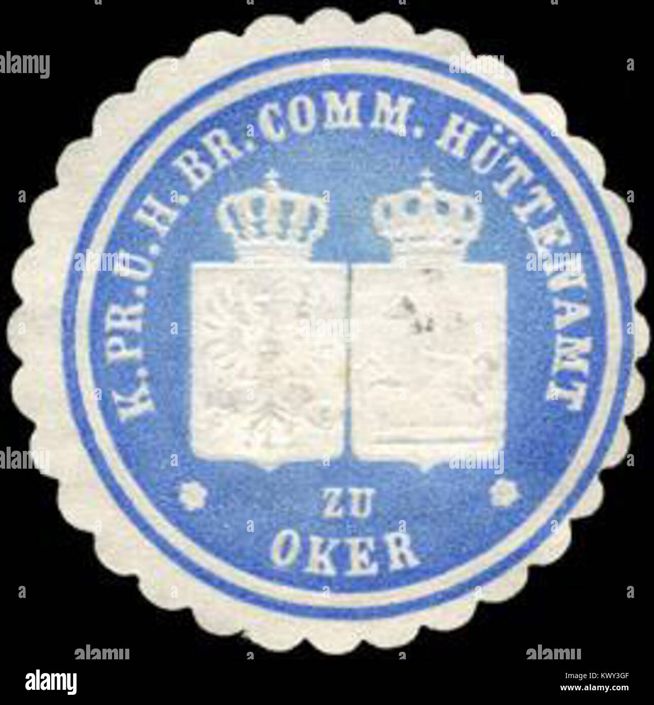 Sceau de la Commission royale prussienne et H. Br. Pour le Bureau des mines d'Oker, représentant l'autorité administrative officielle et la surveillance dans les opérations minières. Banque D'Images