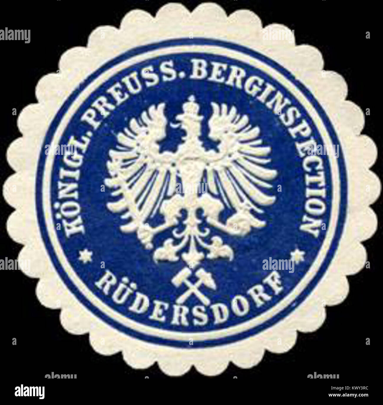 Ce sceau en relief appartenait à l'inspection minière royale prussienne de Rüdersdorf, responsable de la surveillance des opérations minières et de la documentation officielle au XIXe siècle. Banque D'Images