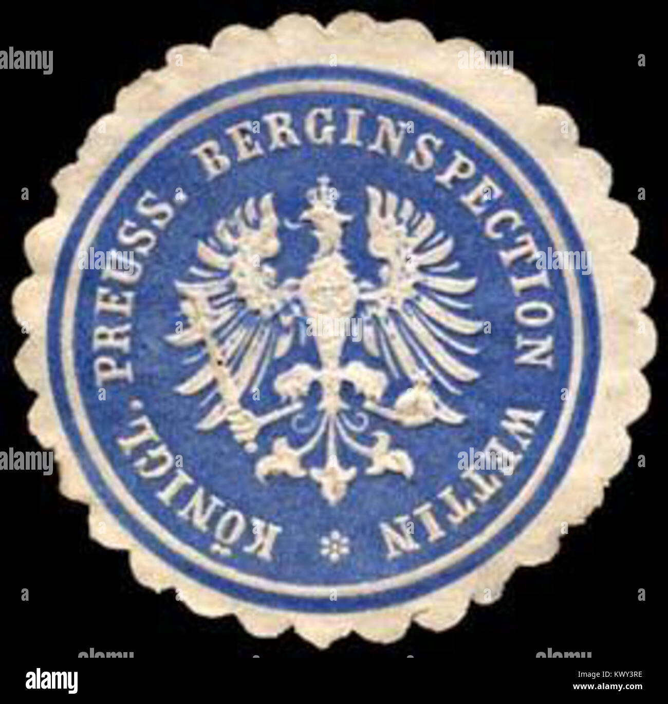 Le sceau appartient à l'inspection minière royale prussienne à Wettin, représentant l'autorité administrative et la surveillance des opérations minières en Prusse. Banque D'Images
