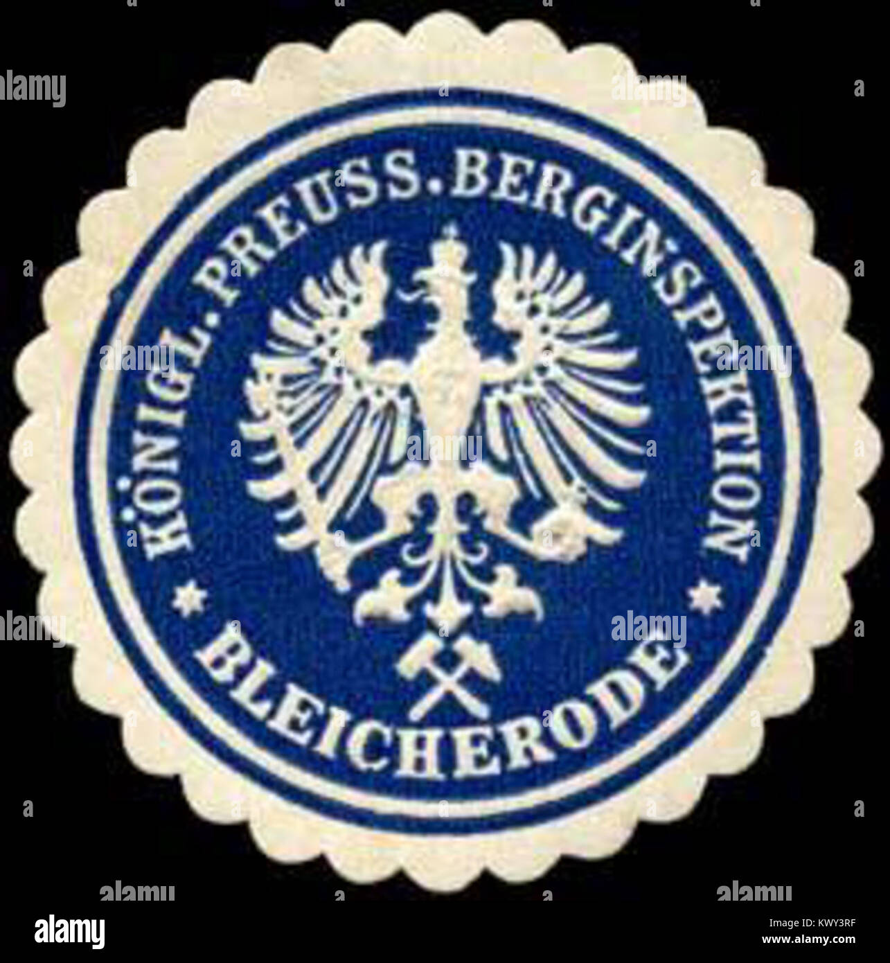 Sceau du Royal Prussian Mining inspection Office à Bleicherode, Allemagne, utilisé pour les documents officiels de l'administration minière et géologique au XIXe siècle. Banque D'Images